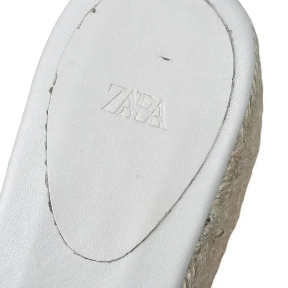 Zara Wedge Espadrille White Sandal Leather Size 39 - Picture 7 of 8